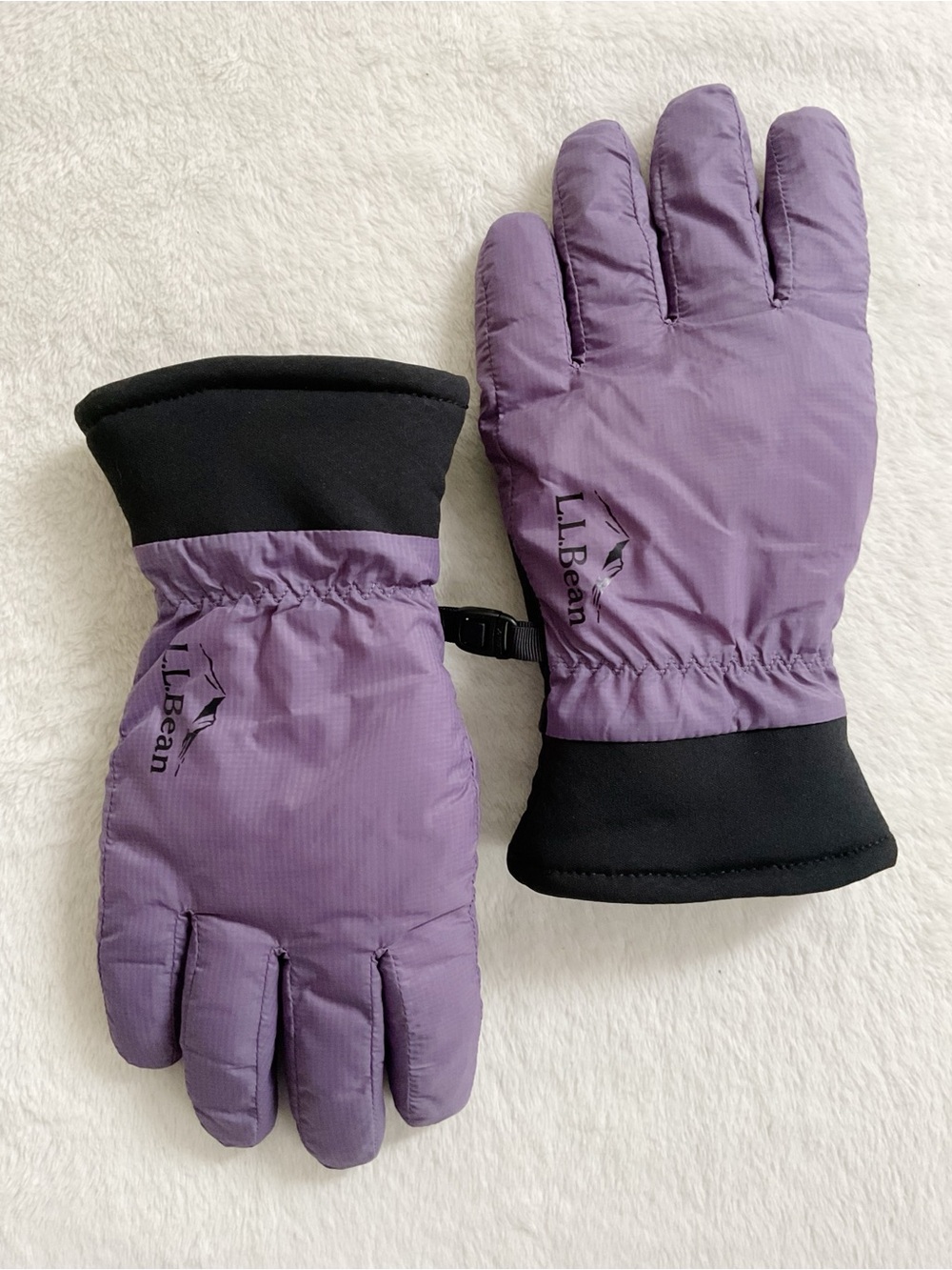 L.L.Bean Women’s Waterproof 650 Down Gloves M Purple DownTek Leather Palms